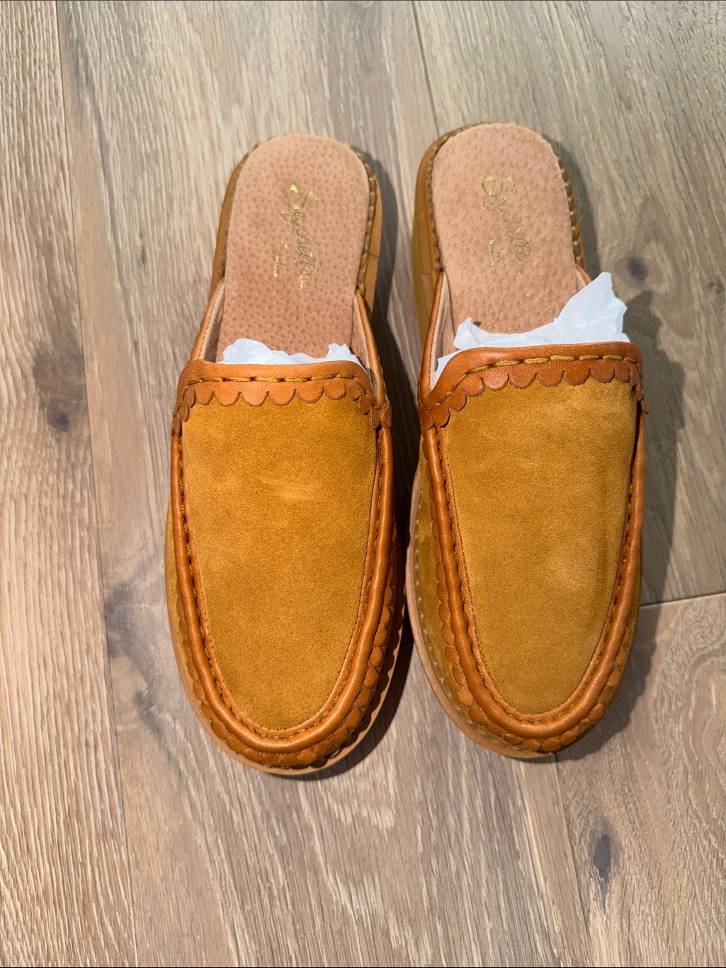 Seychelles Tan Suede Slip-On Moccasin Slides